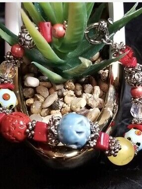 Ceramic Handcrafted Colorful Beaded Women's Bracelet - Red, Blue, Yellow